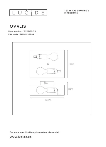 Бра Ovalis 12222/02/30 Lucide чёрный на 2 лампы, основание чёрное в стиле современный  фото 4